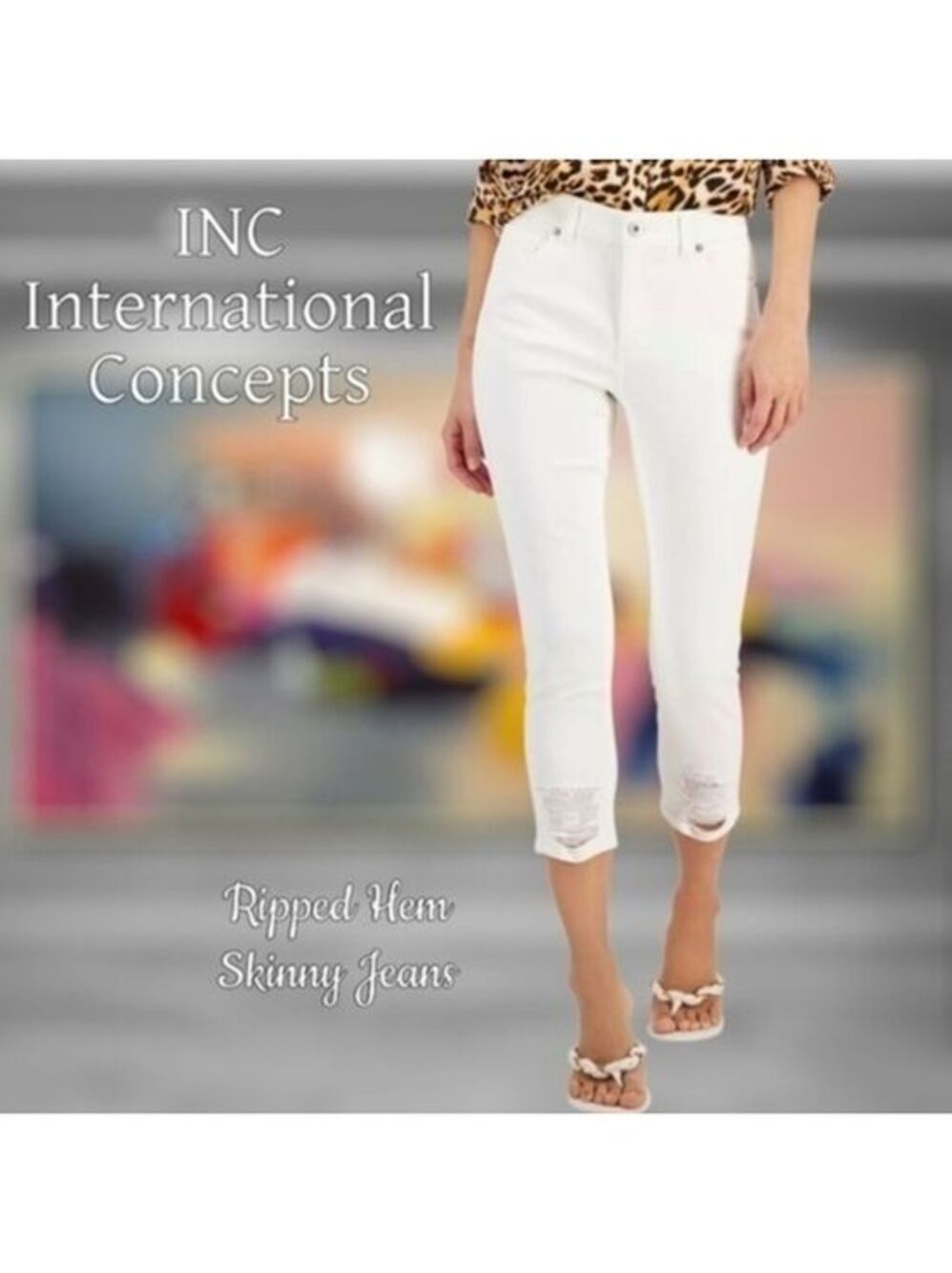 INC INTERNATIONAL CONCEPTS Mid Rise Ripped Cropped Skinny Jeans-NWT/14/White